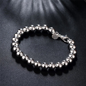 925 Silver 8mm Beads Chain Bracelet for Women Wedding Party Jewelry