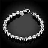 925 Silver 8mm Beads Chain Bracelet for Women Wedding Party Jewelry