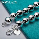 925 Silver 8mm Beads Chain Bracelet for Women Wedding Party Jewelry