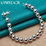925 Silver 8mm Beads Chain Bracelet for Women Wedding Party Jewelry