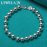 925 Silver 8mm Beads Chain Bracelet for Women Wedding Party Jewelry