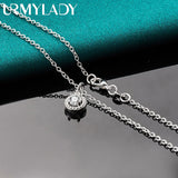 925 Silver AAAAA Zircon Round Pendant Necklace for Women