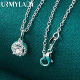 925 Silver AAAAA Zircon Round Pendant Necklace for Women