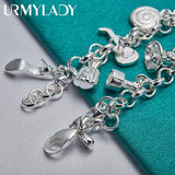 925 Silver Airplane Car Fish Guitar Lock Ring Chain Bracelet For Women