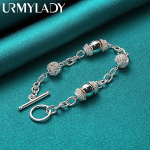 925 Silver Ball Drum Bracelet Women's Jewelry Gift