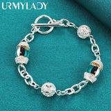 925 Silver Ball Drum Bracelet Women's Jewelry Gift