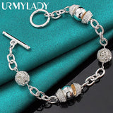 925 Silver Ball Drum Bracelet Women's Jewelry Gift