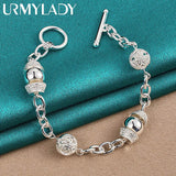 925 Silver Ball Drum Bracelet Women's Jewelry Gift
