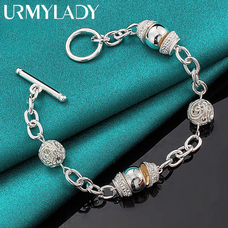 925 Silver Ball Drum Bracelet Women's Jewelry Gift