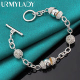925 Silver Ball Drum Bracelet Women's Jewelry Gift