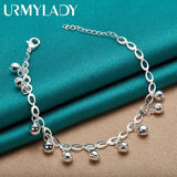 925 Silver Bell Chain Bracelet Women Wedding Jewelry