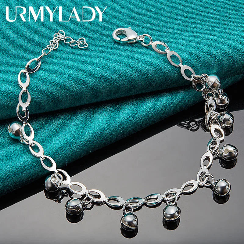 925 Silver Bell Chain Bracelet Women Wedding Jewelry
