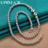 925 Silver Beaded Chain 18" Necklace Men Women Wedding Charm Jewelry