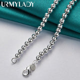 925 Silver Beaded Chain 18" Necklace Men Women Wedding Charm Jewelry