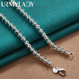 925 Silver Beaded Chain 18" Necklace Men Women Wedding Charm Jewelry