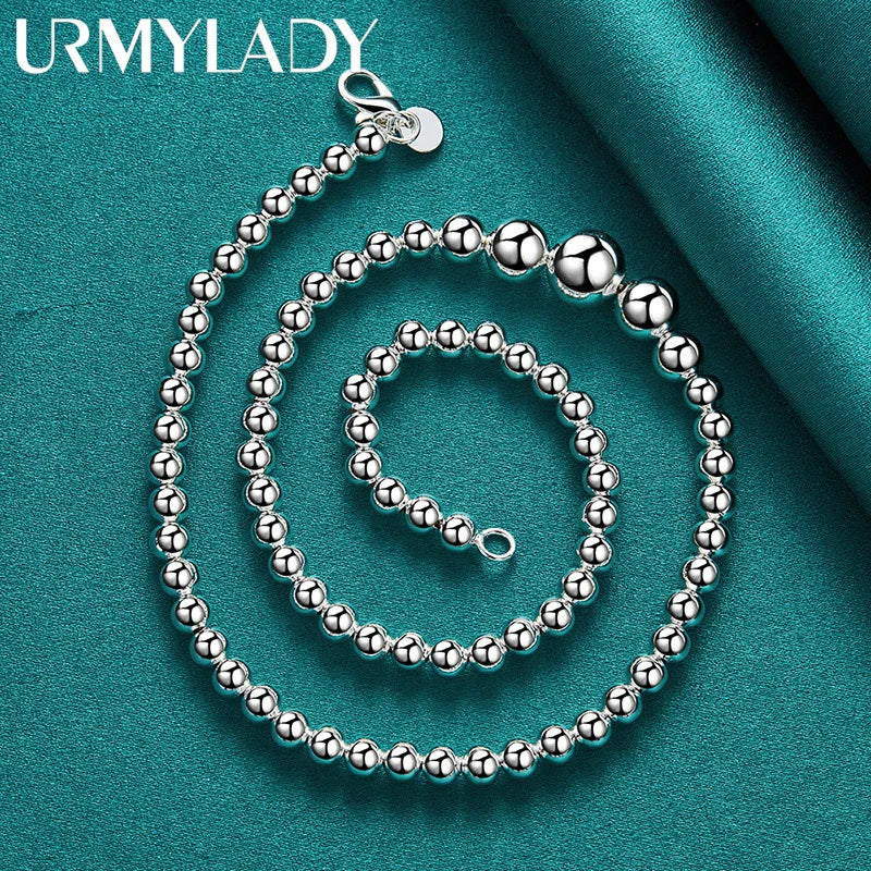 925 Silver Beaded Chain 18" Necklace Men Women Wedding Charm Jewelry