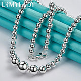 925 Silver Beaded Chain 18" Necklace Men Women Wedding Charm Jewelry