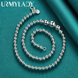 925 Silver Beaded Chain 18" Necklace Men Women Wedding Charm Jewelry