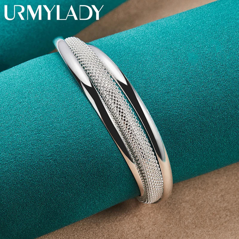 925 Silver Bevel Bangles Bracelet Women Wedding Engagement Charm Jewelry