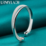 925 Silver Bevel Bangles Bracelet Women Wedding Engagement Charm Jewelry