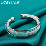 925 Silver Bevel Bangles Bracelet Women Wedding Engagement Charm Jewelry