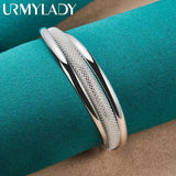 925 Silver Bevel Bangles Bracelet Women Wedding Engagement Charm Jewelry