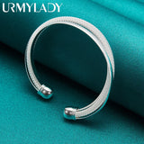 925 Silver Bevel Bangles Bracelet Women Wedding Engagement Charm Jewelry