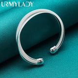 925 Silver Bevel Bangles Bracelet Women Wedding Engagement Charm Jewelry