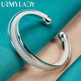 925 Silver Bevel Bangles Bracelet Women Wedding Engagement Charm Jewelry
