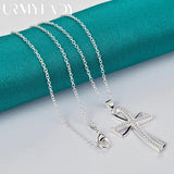 925 Silver Bow Knot Zircon Pendant Necklace for Women
