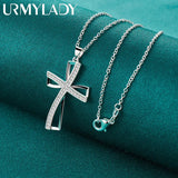 925 Silver Bow Knot Zircon Pendant Necklace for Women