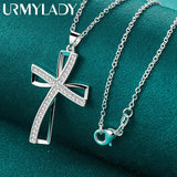 925 Silver Bow Knot Zircon Pendant Necklace for Women