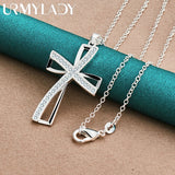 925 Silver Bow Knot Zircon Pendant Necklace for Women