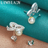 925 Silver Butterfly Pearl Stud Earrings Women Wedding Party Jewelry