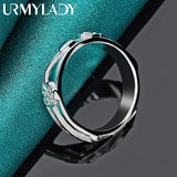 925 Silver Carved Flowers Ring Women Wedding Party Charm Jewelry