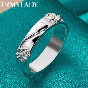 925 Silver Carved Flowers Ring Women Wedding Party Charm Jewelry