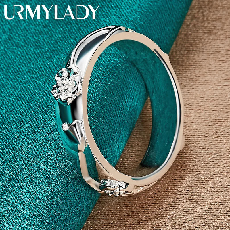 925 Silver Carved Flowers Ring Women Wedding Party Charm Jewelry