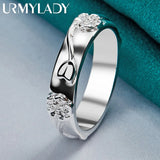 925 Silver Carved Flowers Ring Women Wedding Party Charm Jewelry