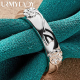 925 Silver Carved Flowers Ring Women Wedding Party Charm Jewelry