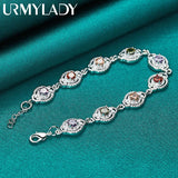 925 Silver Charm Zircon Chain Bracelet Purple Orange Red Green for Women