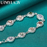 925 Silver Charm Zircon Chain Bracelet Purple Orange Red Green for Women