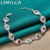 925 Silver Charm Zircon Chain Bracelet Purple Orange Red Green for Women