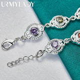 925 Silver Charm Zircon Chain Bracelet Purple Orange Red Green for Women