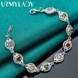 925 Silver Charm Zircon Chain Bracelet Purple Orange Red Green for Women