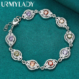 925 Silver Charm Zircon Chain Bracelet Purple Orange Red Green for Women