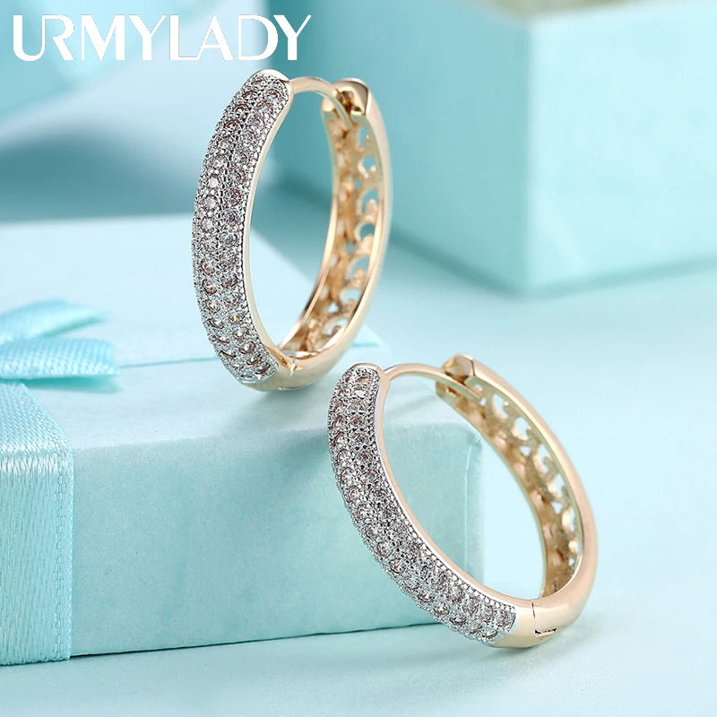 925 Sterling Silver Circle Zircon Earrings Wedding Party Jewelry