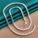 925 Silver 4mm Chain Bracelet Necklace Set Wedding Party Charm Gift