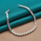 925 Silver 4mm Chain Bracelet Necklace Set Wedding Party Charm Gift