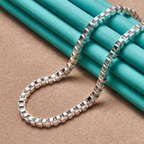 925 Silver 4mm Chain Bracelet Necklace Set Wedding Party Charm Gift