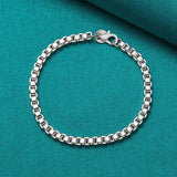 925 Silver 4mm Chain Bracelet Necklace Set Wedding Party Charm Gift